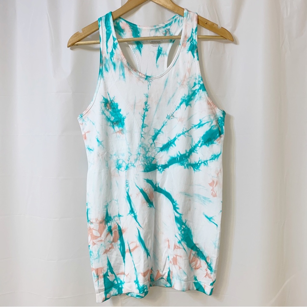 ZYIA White Tank Top with Teal and Coral Tie-Dye